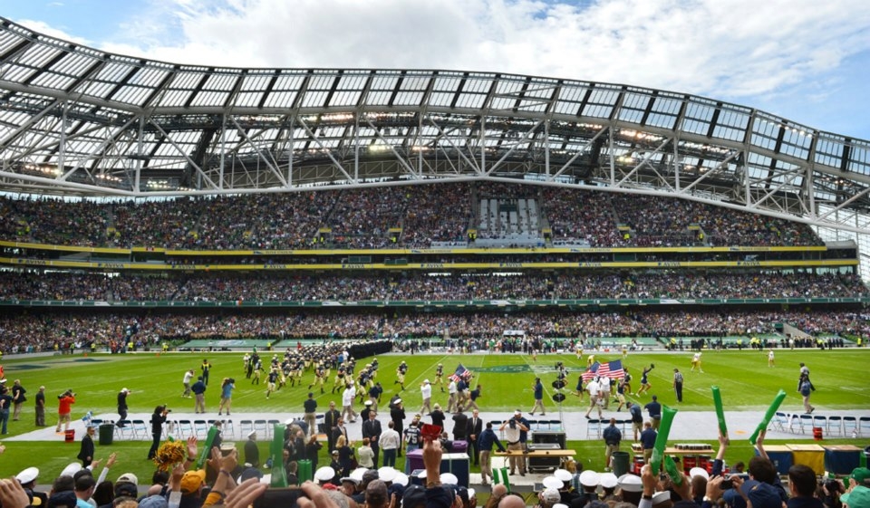 An American college football game at Aviva Stadium in Dublin